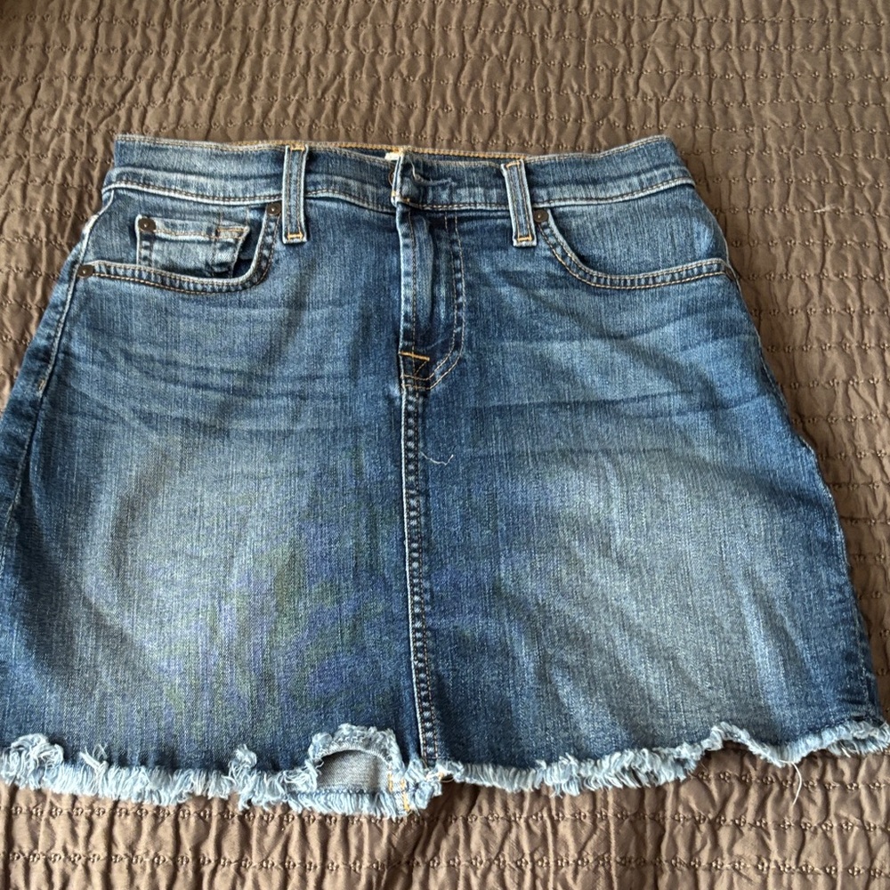 7 For All Mankind Distressed Blue Denim Skirt